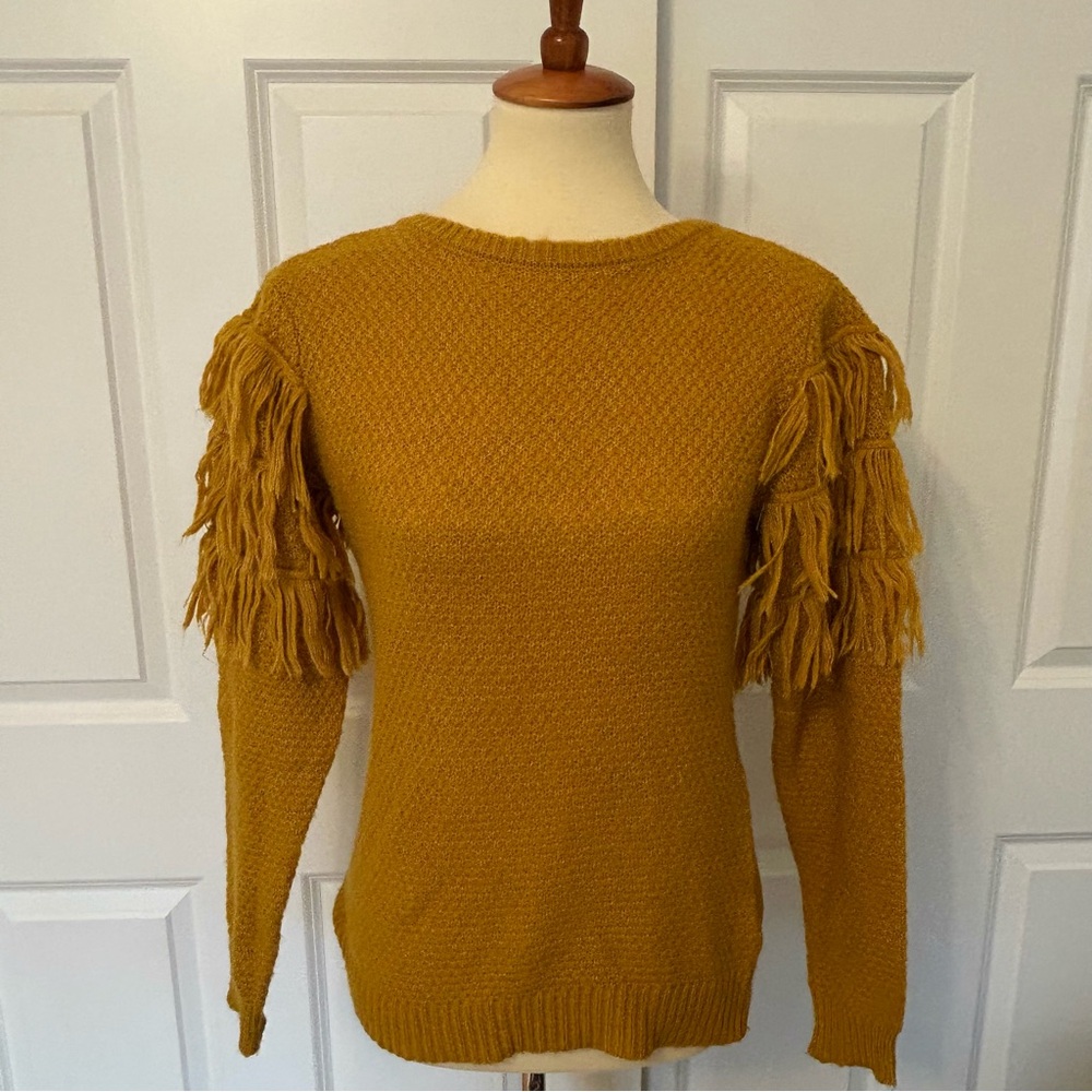 80 Park Mustard Fringe Sweater